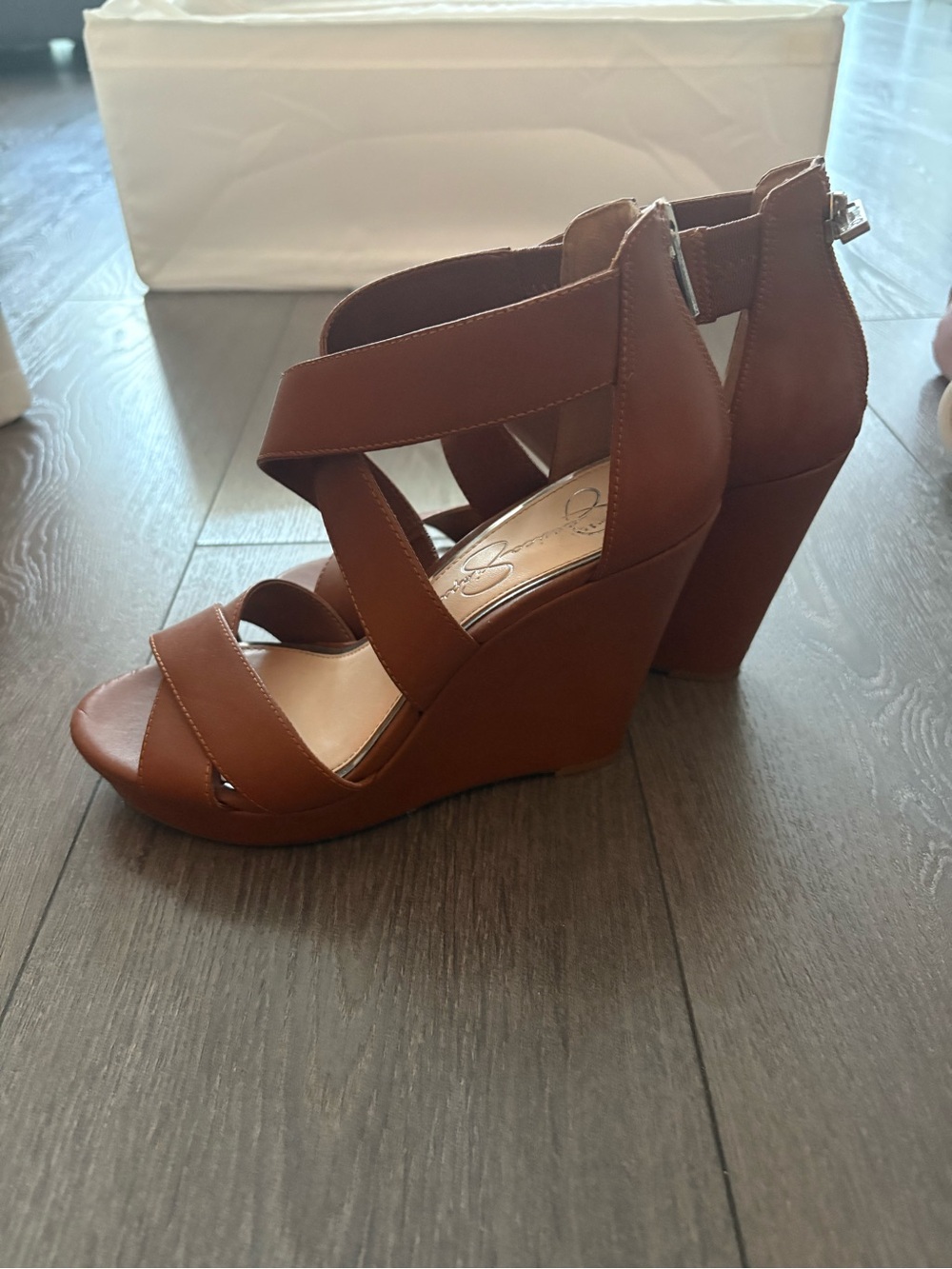 Jessica Simpson Tan Strappy Wedge Sandals